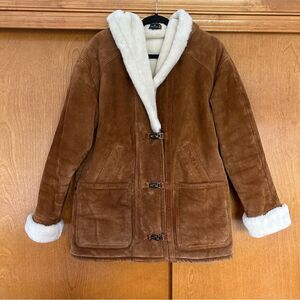 VTG Gallery Leather Suede Penny Lane Sherpa Driving Coat Size Medium